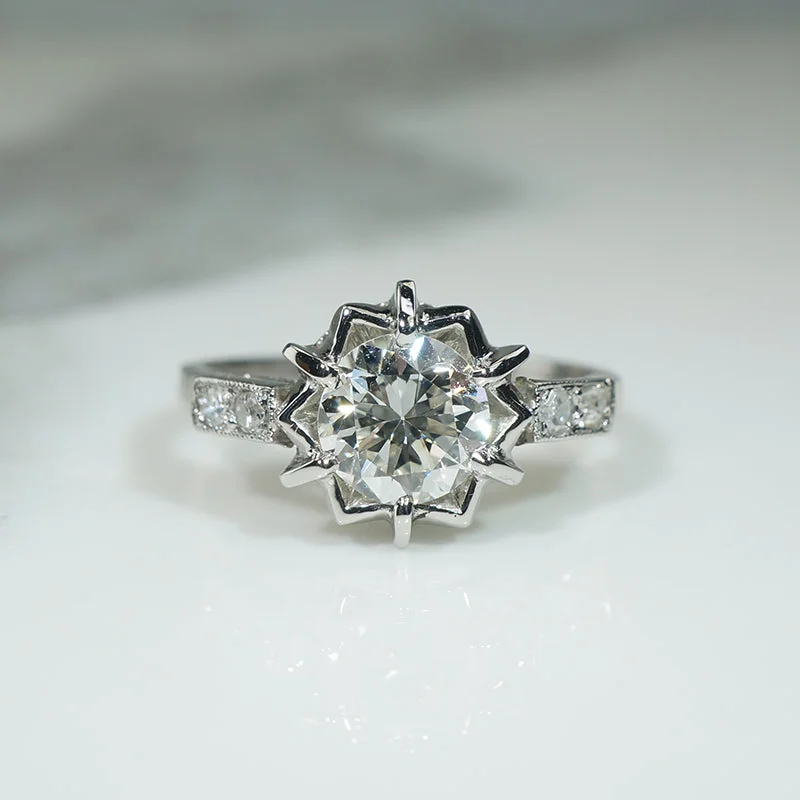 Ladies Engagement Rings with Scapolite Spark-Witchy Star Motif Diamond & Platinum Engagement Ring