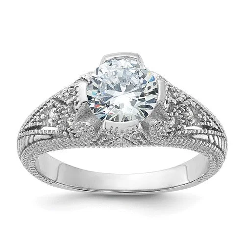 Ladies Rings Wide Spark-Sterling Silver CZ Antique Inspired Ring