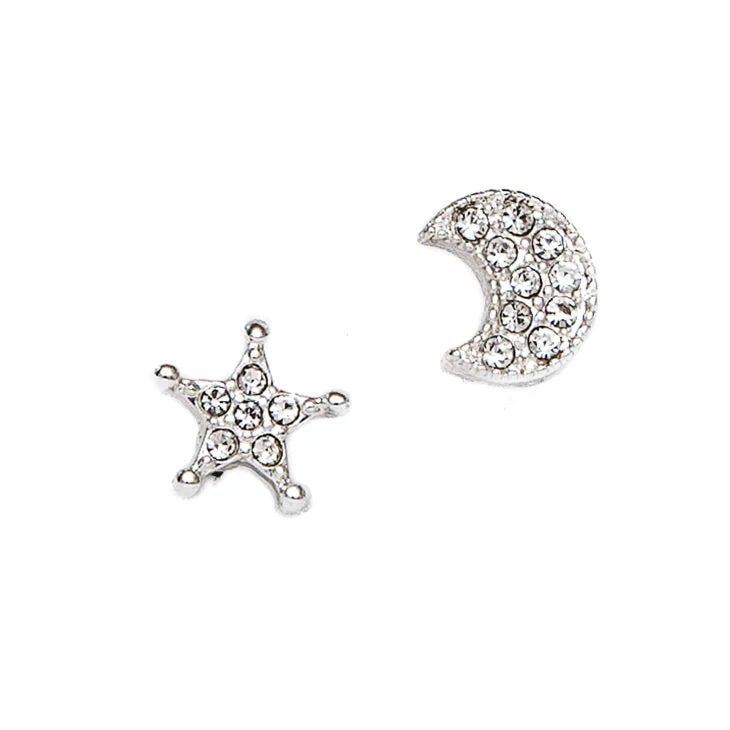 Ladies Earrings for Activist Spark-Pom Star and Moon Crystal Stud Earrings