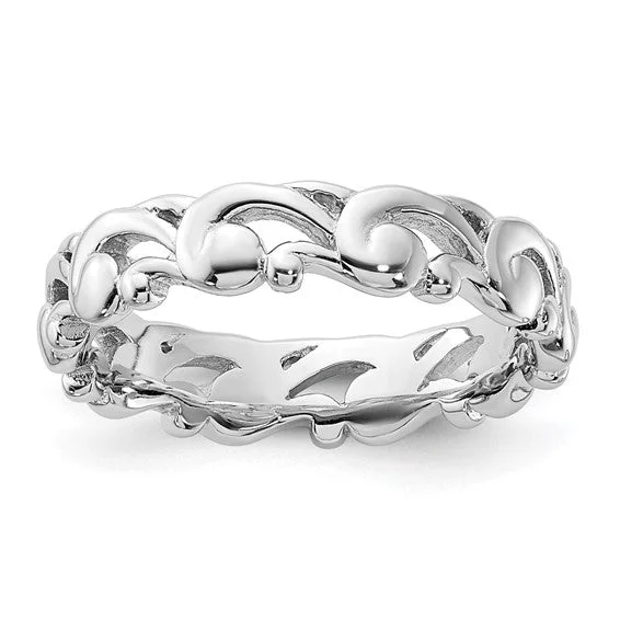 Ladies Rings for Bestie Shine-Sterling Silver Stackable Expressions Filigree Carved Band Ring