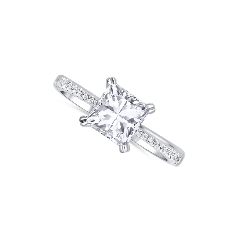 Ladies Engagement Rings with Apatite Spark-14K White Gold Princess Cut Diamond Engagement Ring 1.50 carat center diamond 0.16 carat diamonds along the band