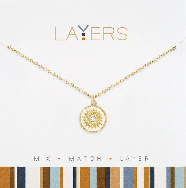 Shiny gloss necklaces -Gold White Starburst Coin Layers Necklace