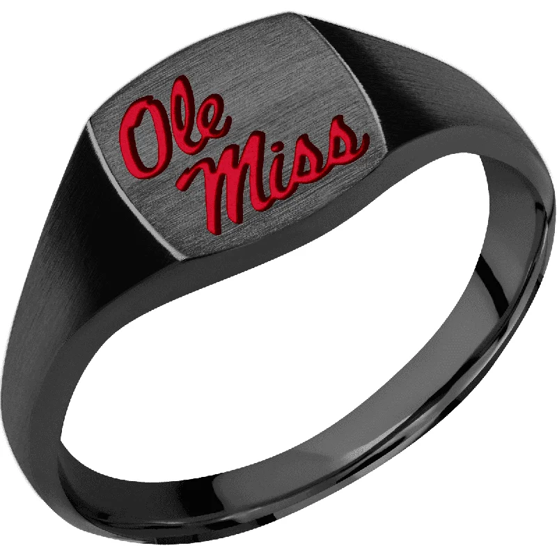 Ladies Rings with Globe Shine-University of Mississippi Custom Collegiate Black Zirconium Signet Ring