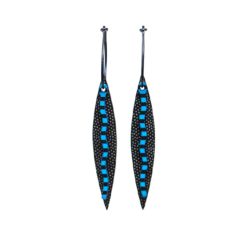 Ladies Earrings with Crystal Shine-Lene Lundberg Narrow Double Black/Blue Leaf Earrings