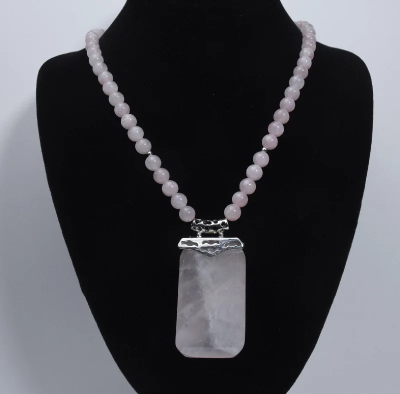 Radiant Swarovski necklaces -Rose Quartz Pendant Rose Quartz Bead Necklace