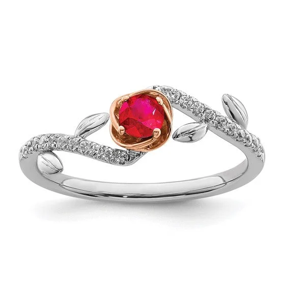 Ladies Rings with Star Glow-14k White and Rose Gold Two-tone Rose Ruby and Diamond Ring