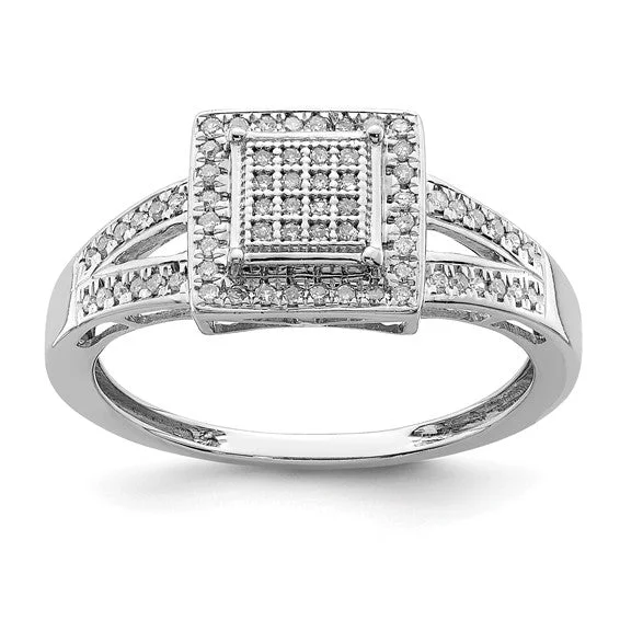 Ladies Rings for Travel Shine-Sterling Silver Multi-Stone Genuine Diamond Square Ring - Size 8