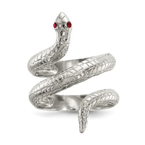 Ladies Rings for Dance Glow-Sterling Silver Red Crystal Eyed Snake Wrap Ring