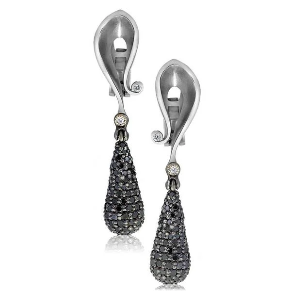 Ladies Earrings Retro Spark-Gold Calla Drop Dangle Earrings with Black Diamonds