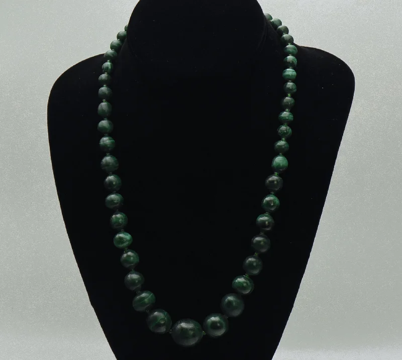 Refined office necklaces -Vintage Hand Carved Malachite Bead Necklace - 21.5"