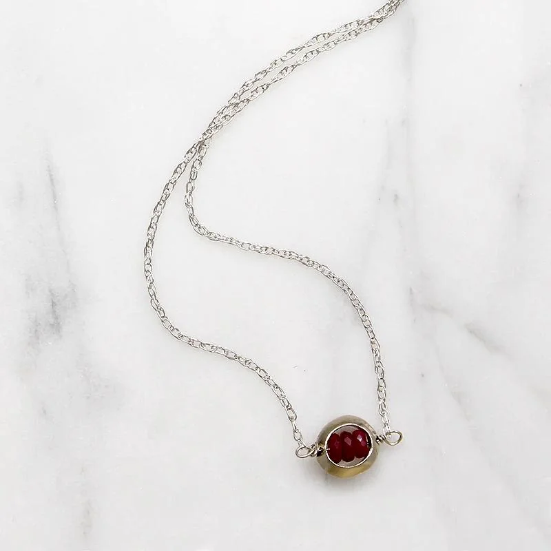 Single hue necklaces -Crimson Ruby Beads in White Gold "O" Necklace by brunet