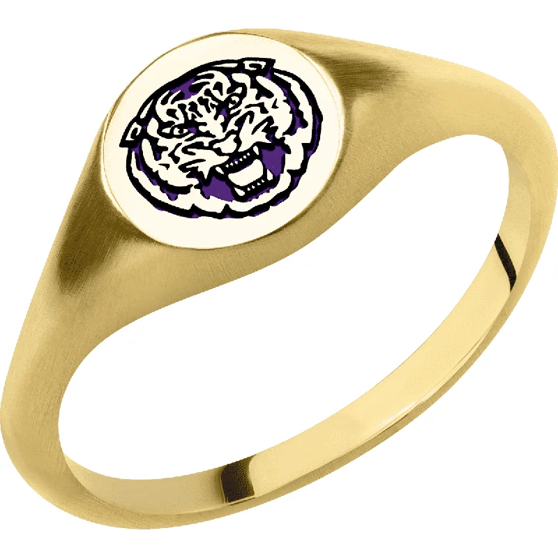 Ladies Rings with Bronze Enstatite-Louisiana State University LSU Custom Collegiate 10K Yellow Gold Signet Ring