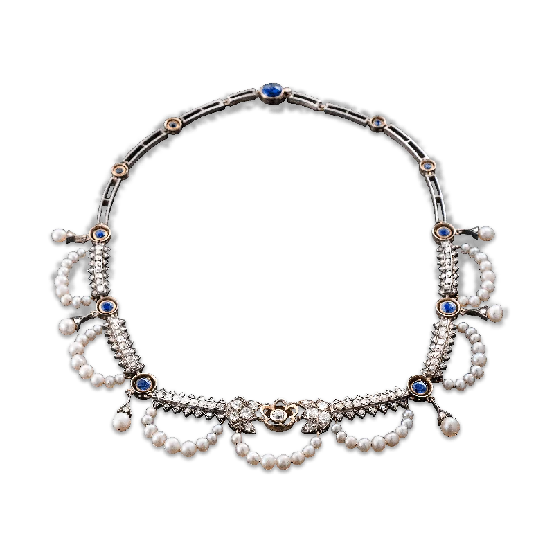 Matte elegance necklaces -Victorian Saltwater Pearl and Diamond Necklace