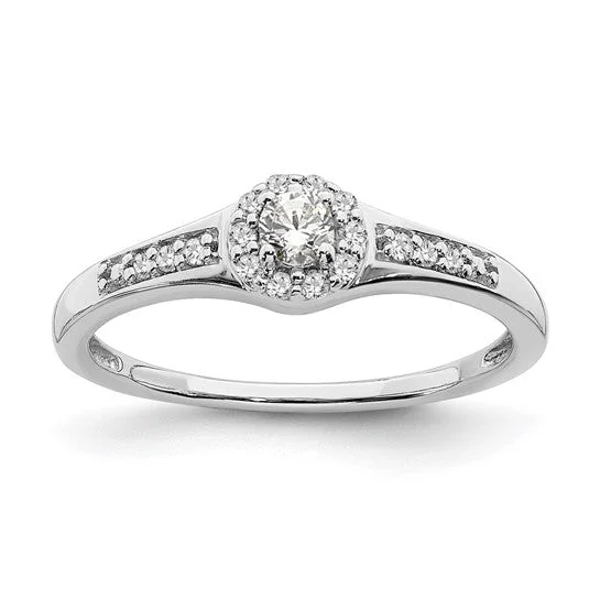 Ladies Engagement Rings Star Glow-10k White Gold Lab-Grown Diamond Halo Cluster Promise Engagement Ring