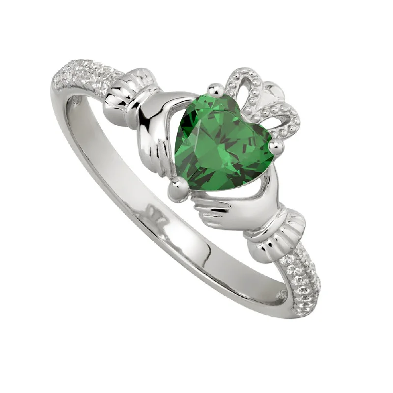 Ladies Rings with Anchor Glow-May Claddagh Birthstone Ring