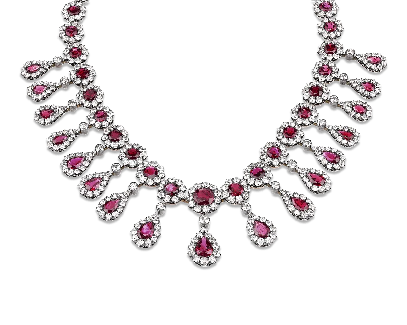 Soothing shine necklaces -Antique Burma Ruby and Diamond Necklace