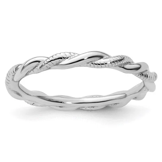 Ladies Rings with Sea Aquamarine-Sterling Silver Stackable Expressions Twist Band Ring