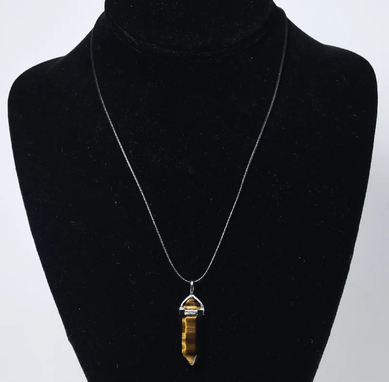 Leaf gleam necklaces -Tiger's Eye Point Pendant Necklace