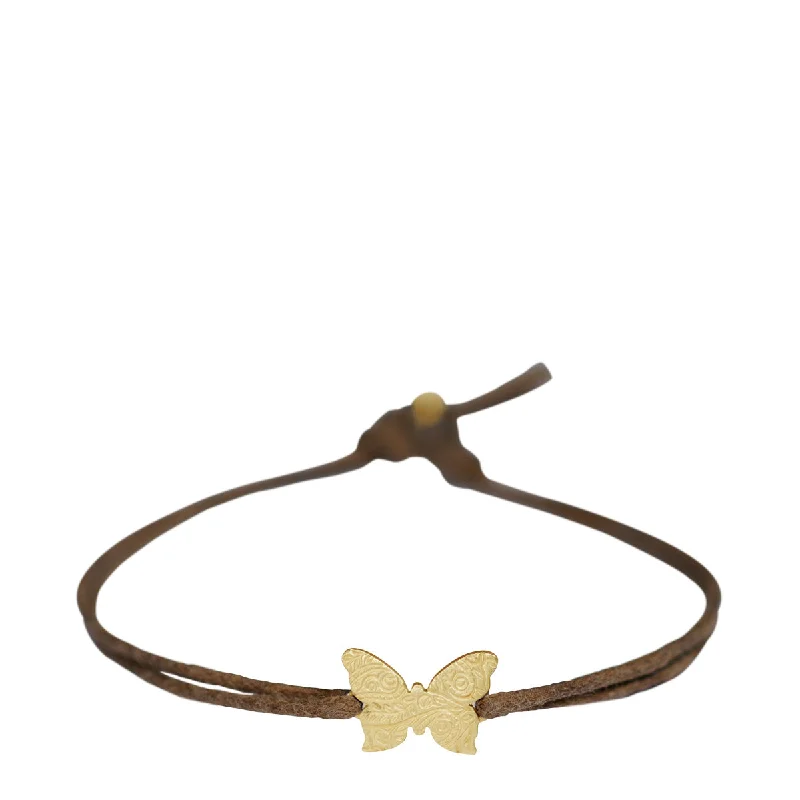 Ladies carefree boho bracelets -10K Gold Paisley Butterfly Bracelet on Cord