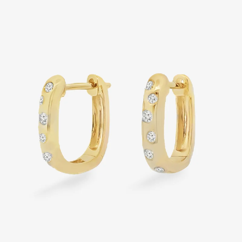 Ladies Earrings with Yellow Sanidine-Burnished Diamond U Hoop Huggie Earrings