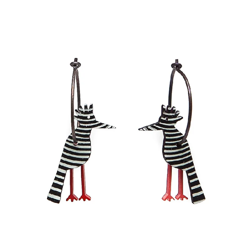 Ladies Earrings with Plum Axinite-Lene Lundberg K-Form Quirky Black Stripey Bird Earrings