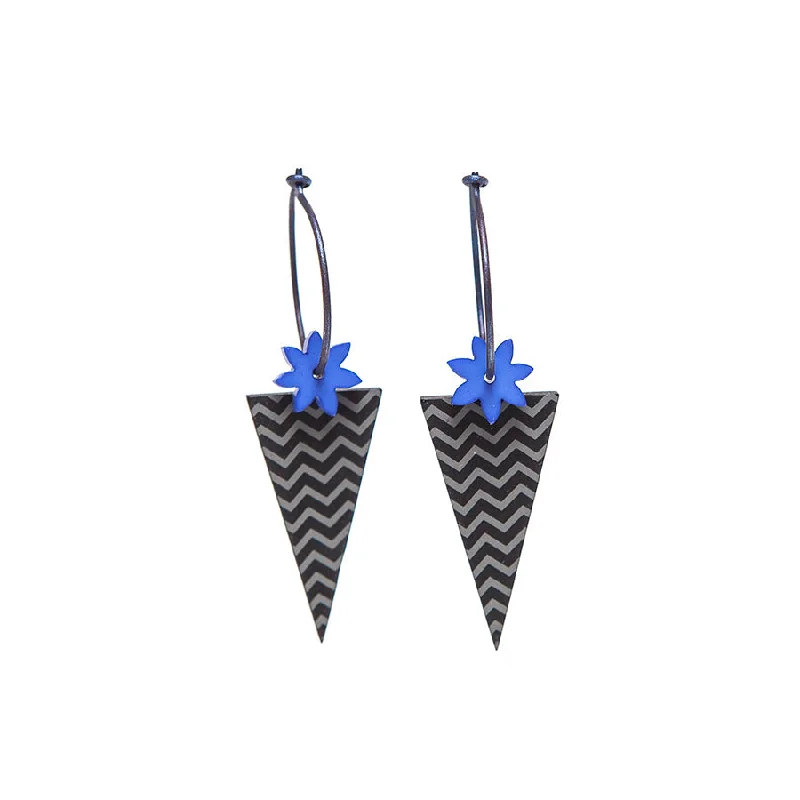 Ladies Earrings with Sea Aquamarine-Lene Lundberg K Form Inverted Triangle and Blue Flower Earrings