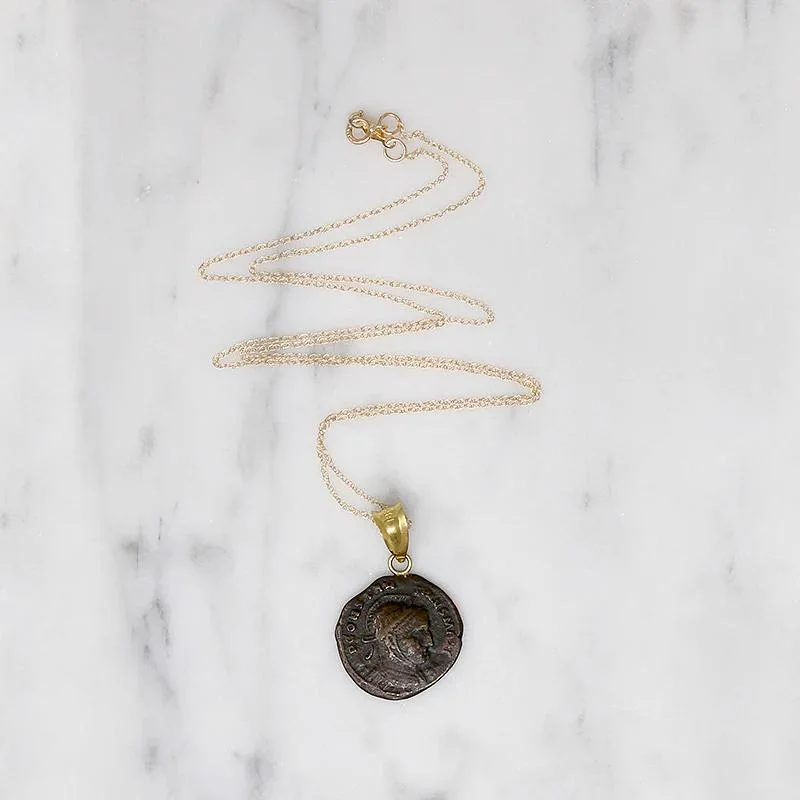 Quiet charm necklaces -Emperor Constantine Roman Copper Coin in Gold Necklace