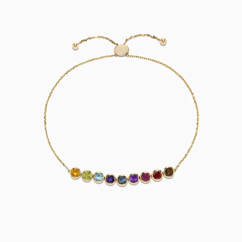 Ladies shimmering silver bracelets -Mosaic 14K Yellow Gold Multi Gemstone Bolo Chain Bracelet, 2.55 TCW