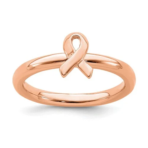 Ladies Rings with Amber Scapolite-Sterling Silver Stackable Expressions Rose Gold Awareness Ribbon Ring