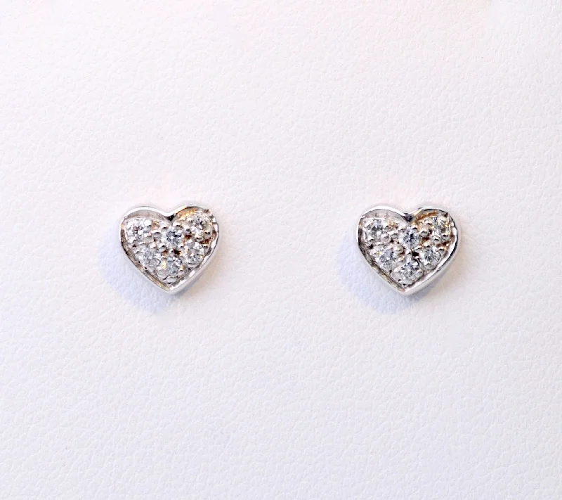 Ladies Earrings with Sun Spark-14K white gold heart-shaped post earrings with pave diamonds