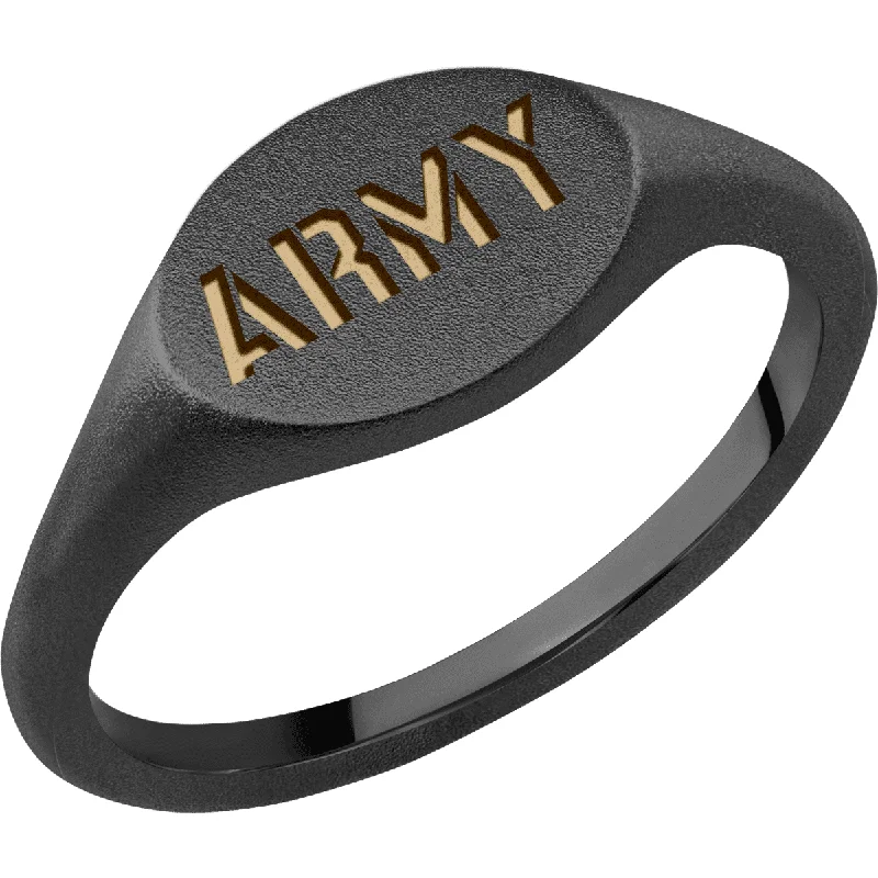 Ladies Rings for Writer Shine-Army Custom Collegiate Black Zirconium Signet Ring