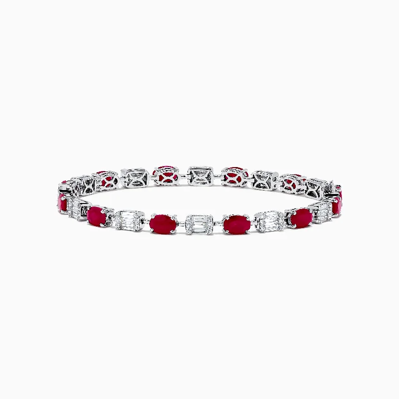 Ladies serene touch bracelets -Ruby Royale 14K White Gold Ruby and Diamond Tennis Bracelet