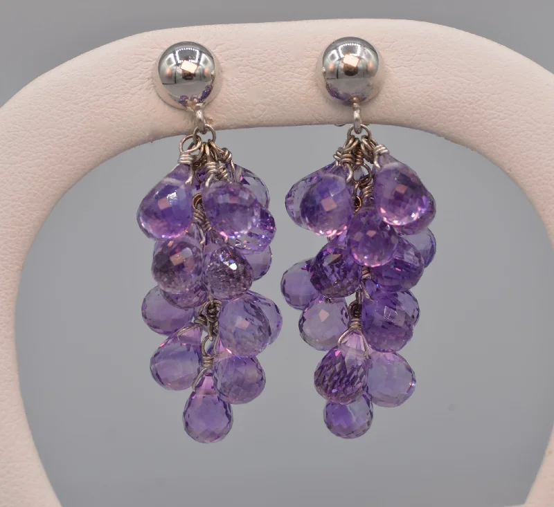 Ladies Earrings with White Leucite-18K white gold grape cluster earrings