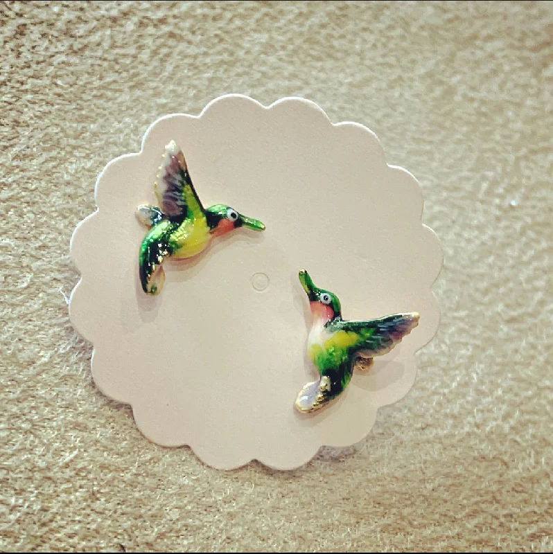 Ladies Earrings Light Spark-Hummingbird stud earrings by Bill Skinner in Enamel gold plated