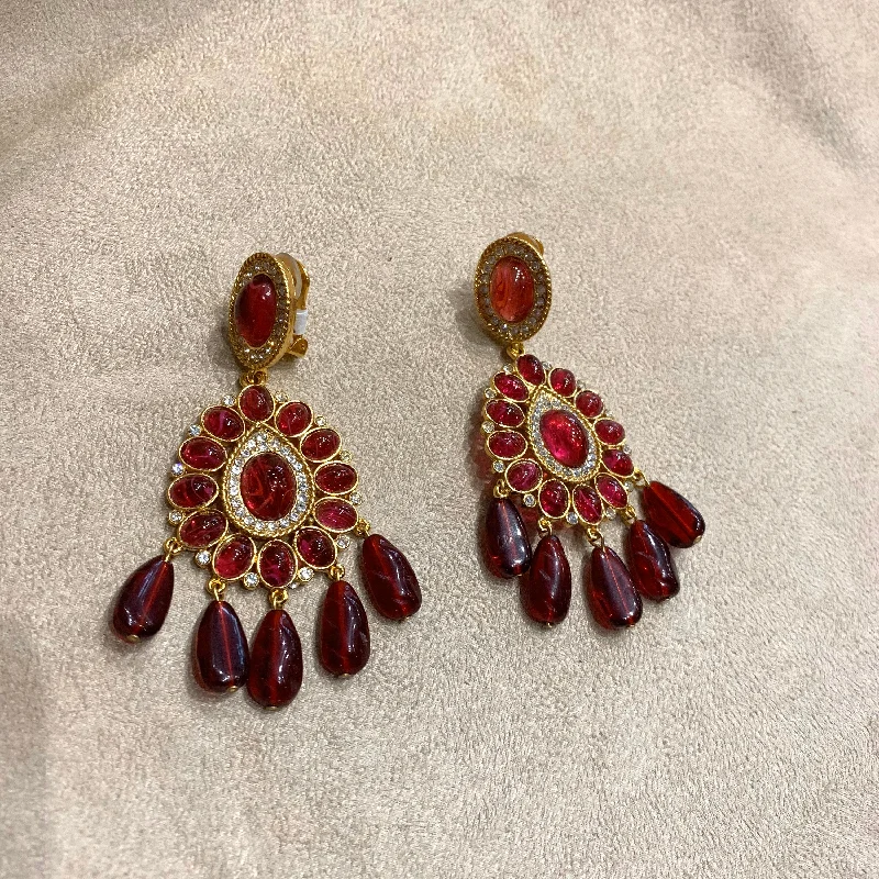 Ladies Earrings for Kin Glow-Kenneth Jay Lane Ruby Glass Earrings