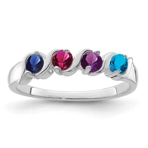 Ladies Rings for Daily Shine-Curved Set Mother's Family 3mm Birthstone Ring