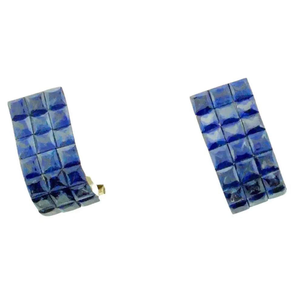 Ladies Earrings Simple Shine-Invisibly Set Sapphire Earrings in 18k Yellow Gold