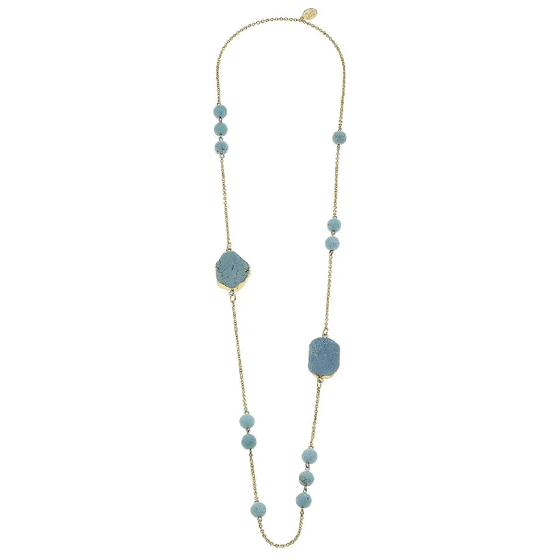 Festive flair necklaces -Necklace - Gold Chain W/Matte Turquoise