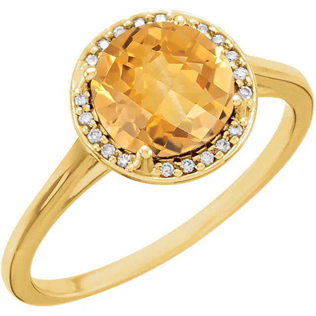 Ladies Rings with Mint Serpentine-14k Gold Genuine 8mm Round Citrine & .05 CTW Diamond Halo Ring