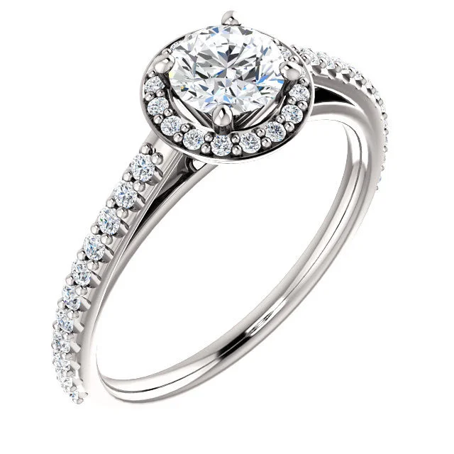 Ladies Engagement Rings with Rosasite Spark-14k White Gold 3/4 CTW Round Diamond Halo-Style Complete Engagement Ring