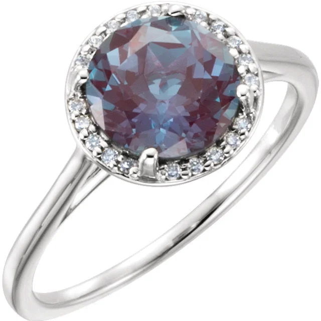 Ladies Rings for Mentor Shine-14k Gold Lab Created 8mm Round Alexandrite & Diamond Halo Ring