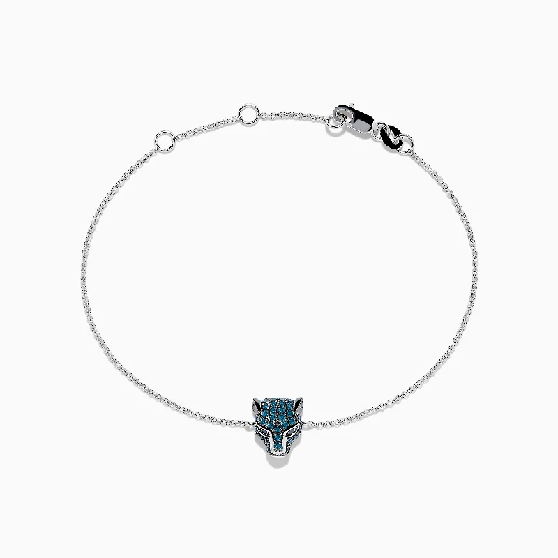 Ladies birthstone flash bracelets -Signature 14K White Gold Black and Blue Diamond Panther Bracelet