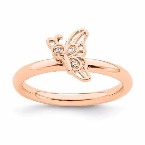 Ladies Rings for Prom Glow-Rose Gold Sterling Silver Stackable Expressions Diamond Butterfly Ring