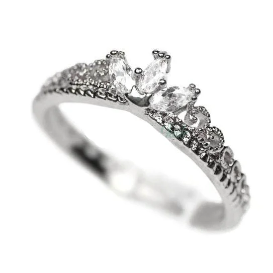 Ladies Rings with Arrow Shine-White Gold Plated CZ Dainty Princess Crown Ring