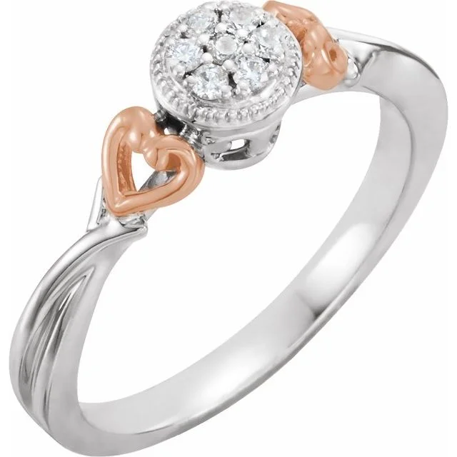 Ladies Rings with Triangle Spark-10K White Gold and Rose Gold Heart 1/10 CTW Natural Diamond Promise Ring