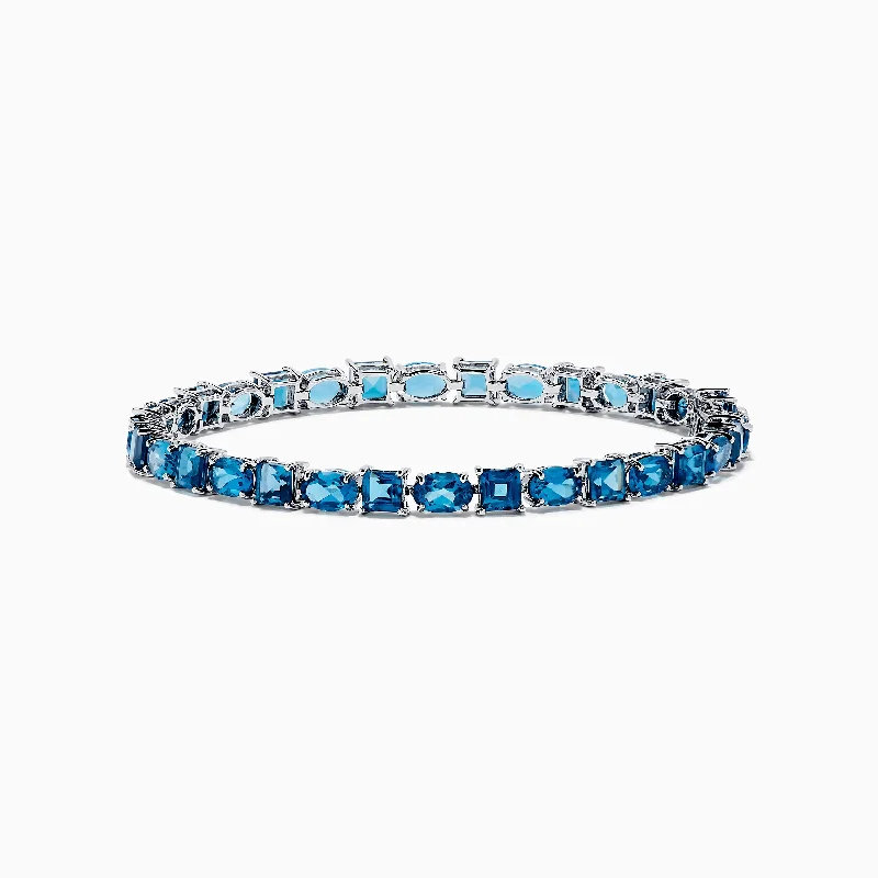 Ladies petal crown bracelets -Ocean Bleu 14K White Gold London Blue Topaz Tennis Bracelet 19.20 TCW