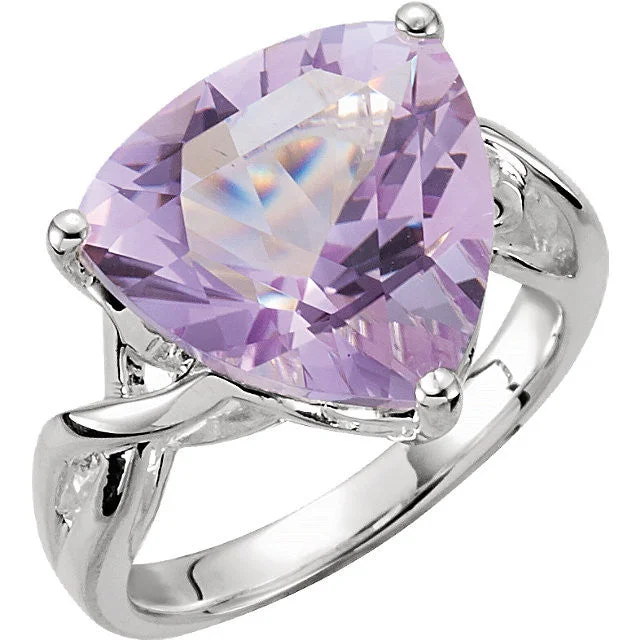 Ladies Rings for Nurse Spark-Sterling Silver 14mm Rose De France Amethyst Quartz Trillion Ring