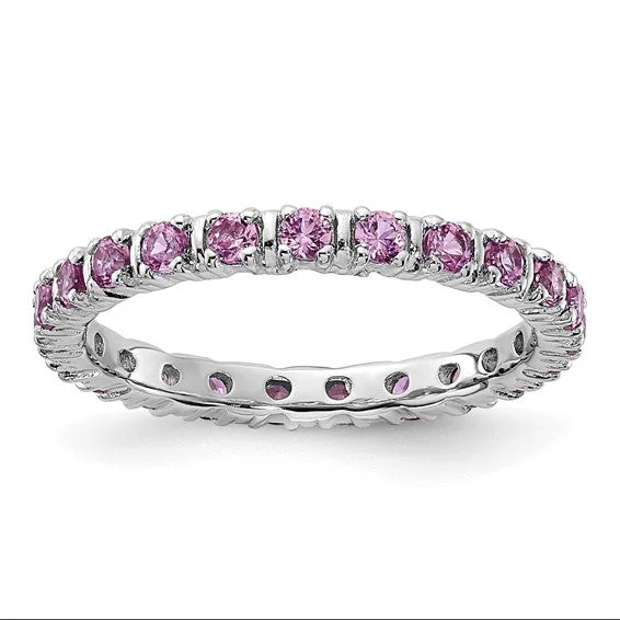 Ladies Rings with Grey Hematite-Sterling Silver Stackable Expressions Created Pink Sapphire Eternity Ring