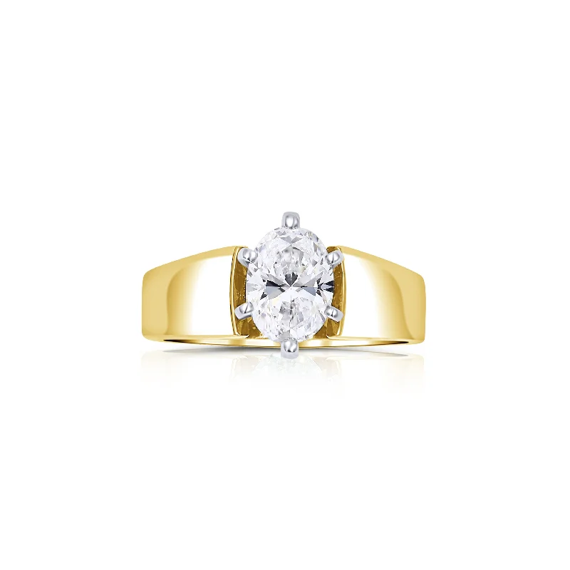 Ladies Engagement Rings Round Spark-14K Yellow Gold Oval 1.07 Carat Diamond Engagement Ring