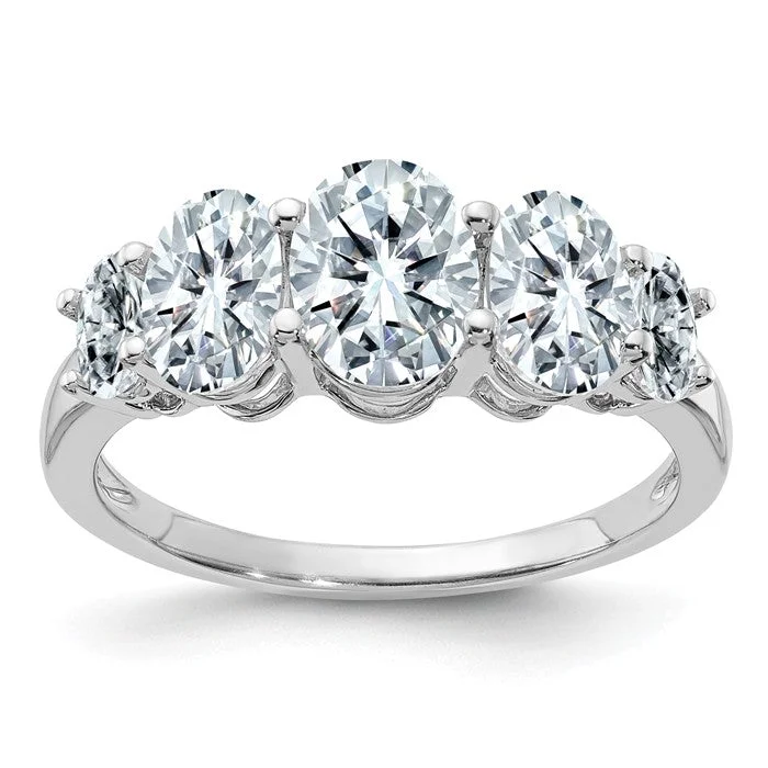 Ladies Rings with Vibrant Stones-14k White Gold 3.5 CTW 5 Stone Oval Moissanite Ring